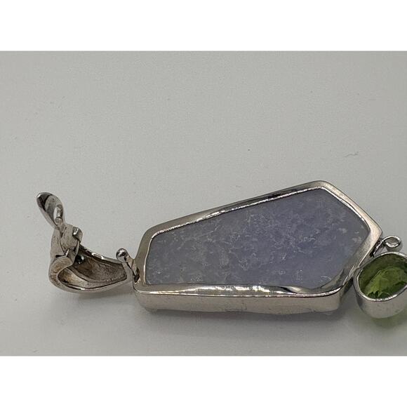 Sterling Silver Light Purple Druzy Agate Peridot 2" Pendant - Picture 7 of 16